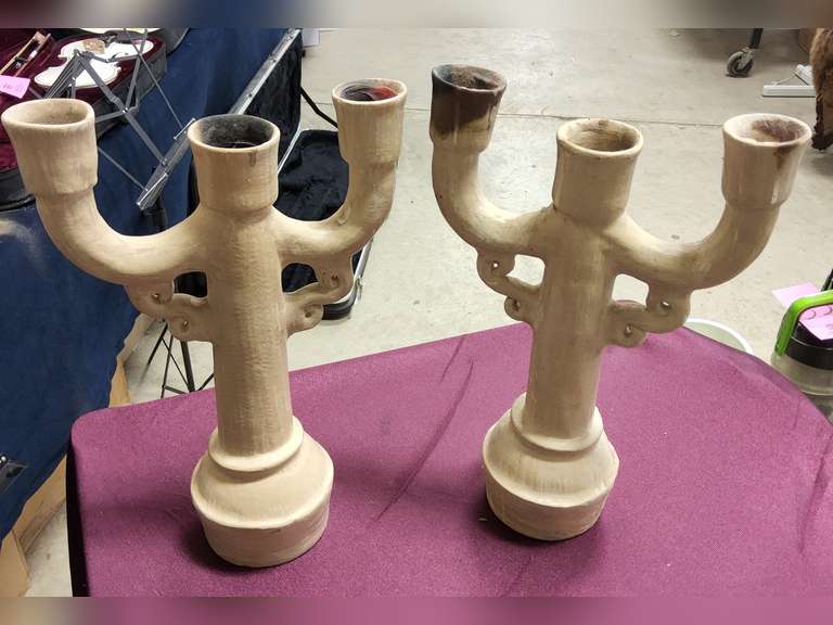 2 clay candle stick holders