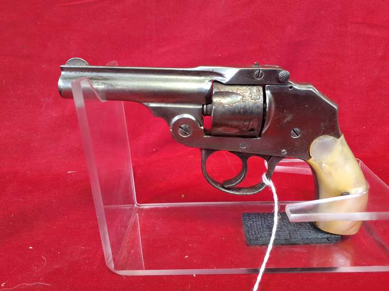 Top Break revolver, 32 S&W cal, 3" brl, Ser#: None , chrome finish, pearl style grips, not working, 85%