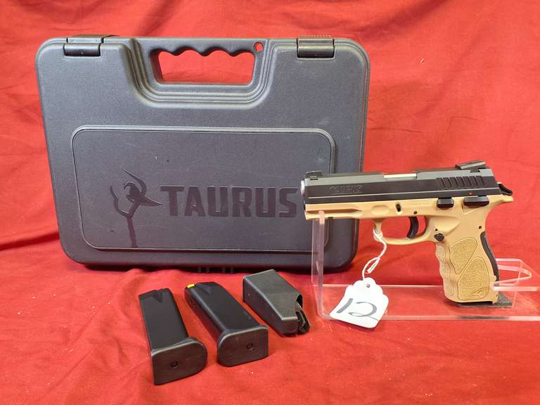 Taurus Mod: TH9, 9mm pistol, Ser#: ABC376543 , 4-1/2" brl, 2 toned, Qty 2-- 17 round mags, mag loader, case, 98%