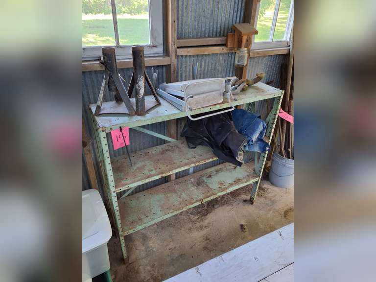 Metal shelf with contents SEE PICS