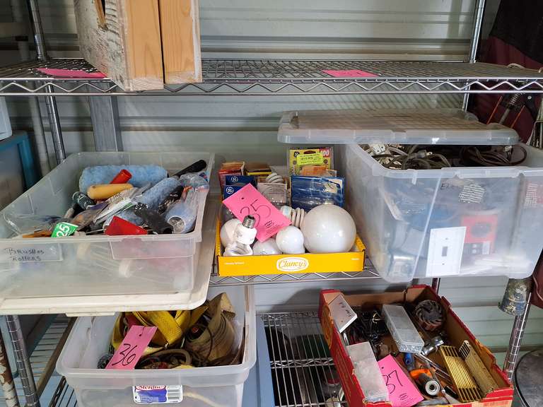 Group misc: light bulbs, extension cords, paint tools, & other SEE PICS