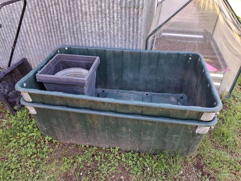 2 large plastic bins approx 28" x 48"x 16" & planters SEE PICS