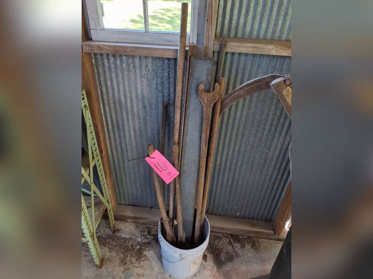 Bucket with HD pry bars, cutters, scrap metal & other SEE PICS