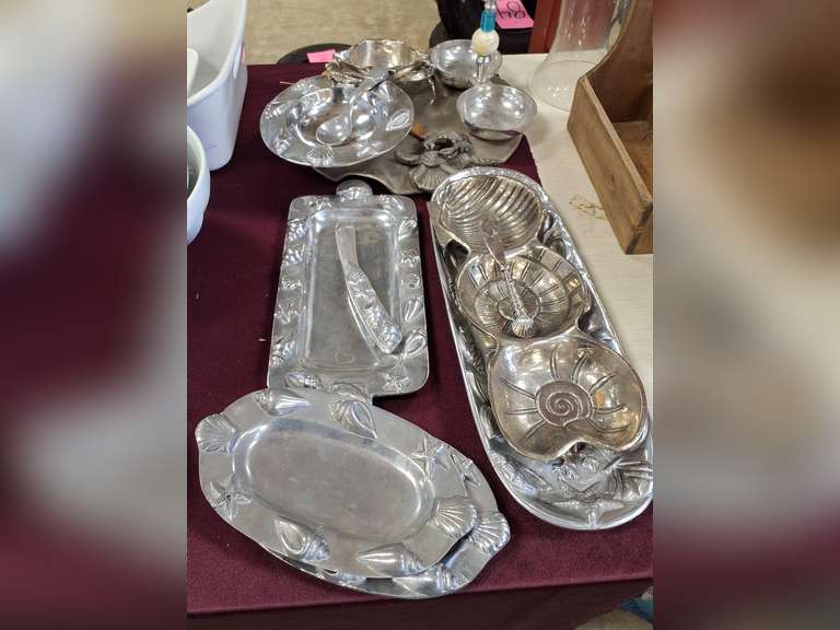 Group of metal snack trays & other SEE PICS