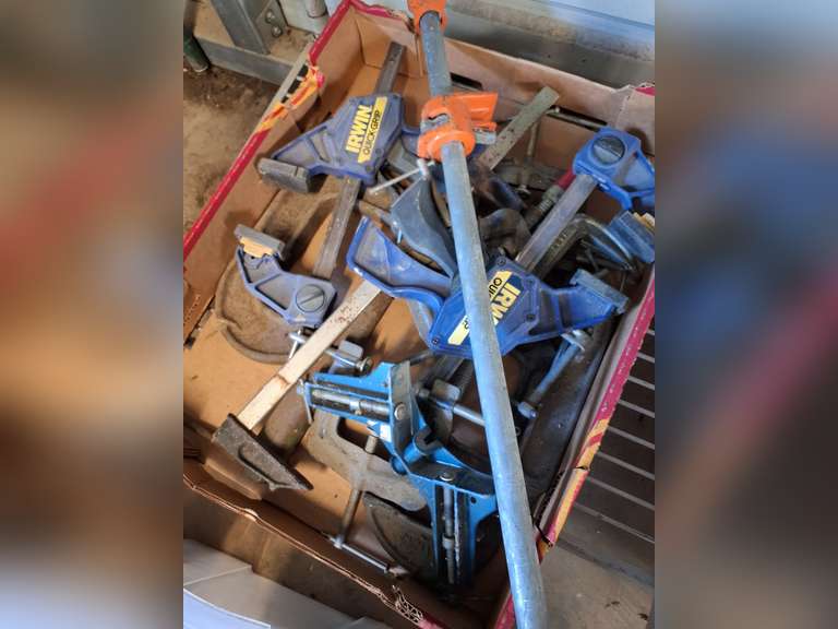 Flat of various clamps, quick clamps, corner clamps, bar clamps SEE PICS
