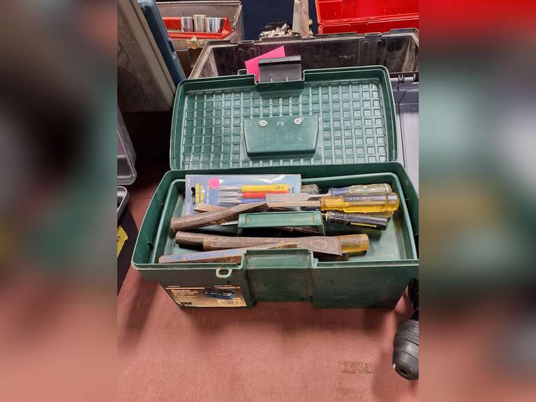 Plastic tool box with chisels & punches