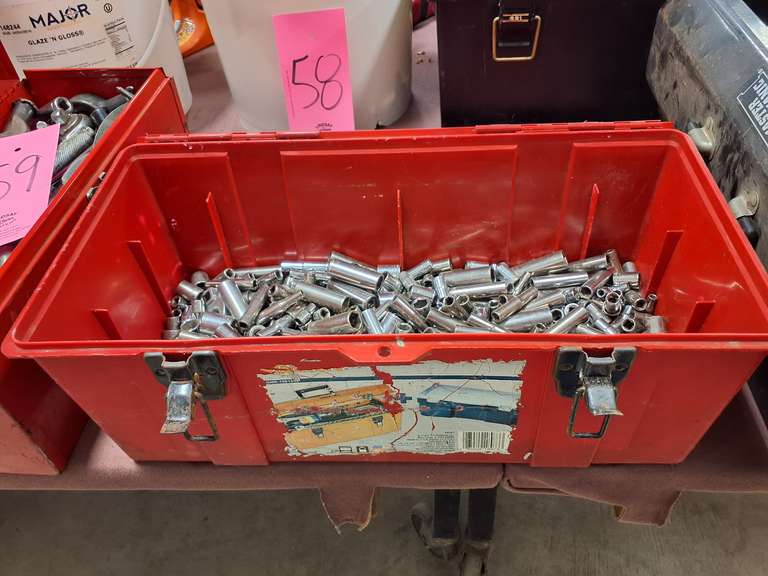 Plastic tool box with misc sockets (believe to be mostly craftsman)