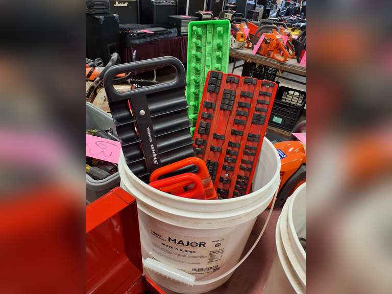 Bucket of misc empty socket trays SEE PICS