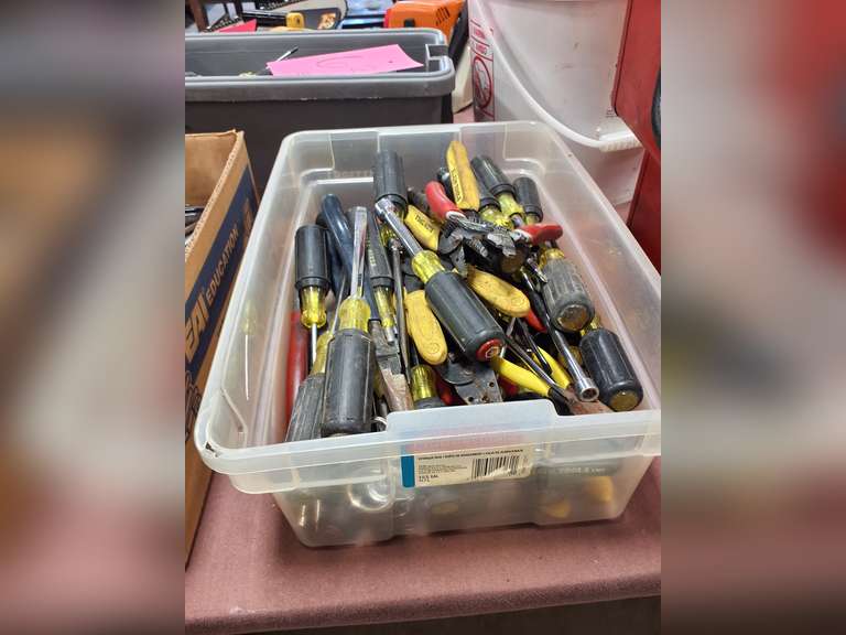 Bin with various size nut drivers & other tools SEE PICS