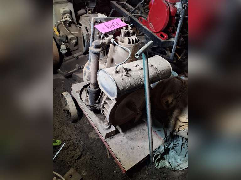 Stationary Gas engine on 3 wheel trolley cart (Delco-Light 195139)