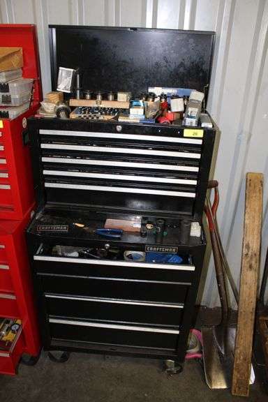 BLACK CRAFTSMAN TOOL BOX WITH CONTENTS