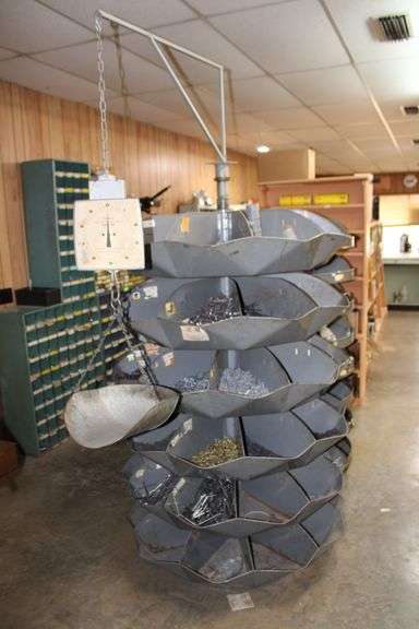 ROTATING NAIL BIN WITH SCALES AND INVENTORY IN THE BINS