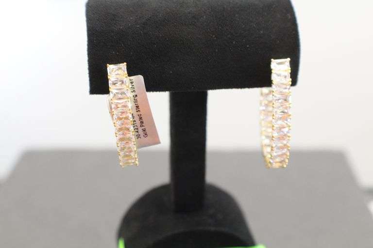 Gold Plated Sterling Silver Inside Out Cz Hoops