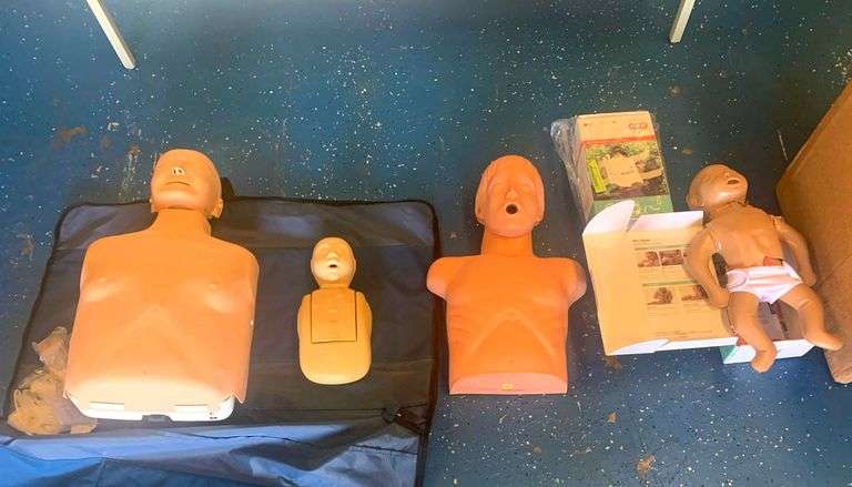 CPR Training Equipment Lot – Includes 2 Adult Manikins, 3 Infant Manikins, AED Trainer, Accessories 