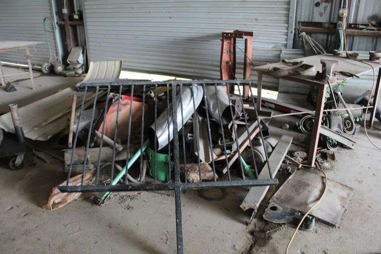 METAL TABLE WITH VISE AND SCRAP METAL (TABLE 5'6"x2'9")