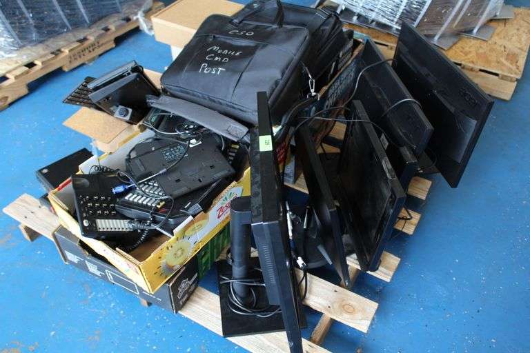 PALLET OF MISC - 5 MONITORS, TELEPHONES, 4 CPU