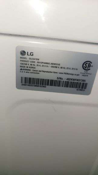 LG 7.4 cu ft. Dryer _ Model DLE3470W