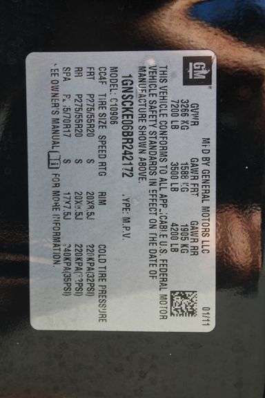 2011  CHEVROLET  Suburban  1GNSCKE06BR242172  Mileage:   293274