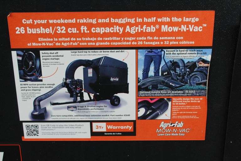 AGRIFAB 32 CU FT MOWER VAC/BAGGER