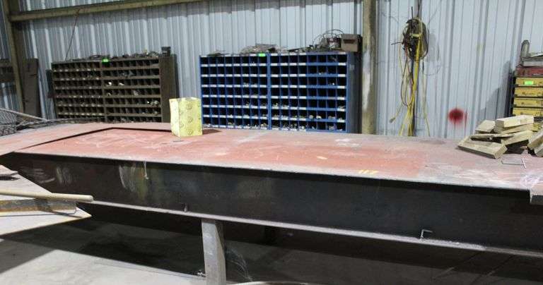 24' LONG 4' WIDE METAL TABLE WITH CONTENTS UNDER TABLE