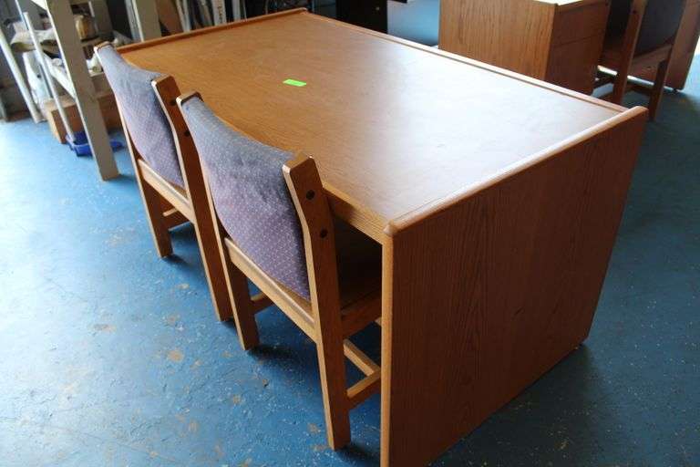 WOOD DESK 30" x56" WITH TWO CHAIRS