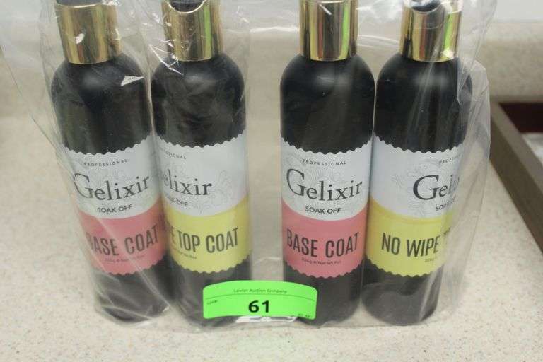 GELIXIR BASE & NO WIPE TOP COAT 8oz BOTTLES (2 of each-4TOTAL)