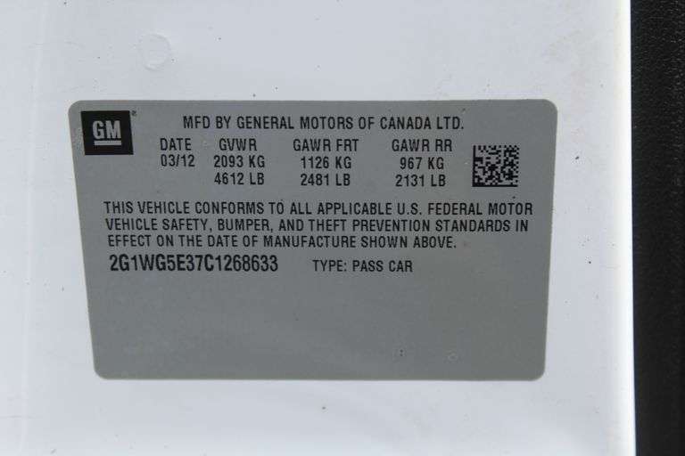 2012  CHEVROLET  Impala  2G1WG5E37C1268633  Mileage:   213178