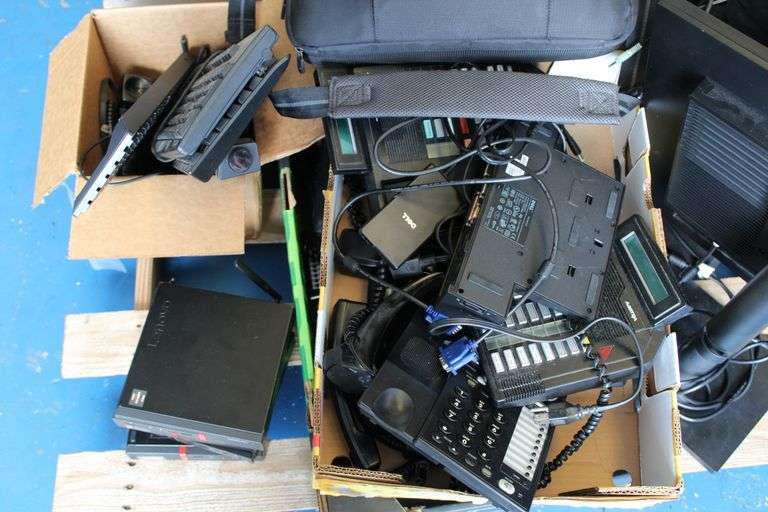 PALLET OF MISC - 5 MONITORS, TELEPHONES, 4 CPU