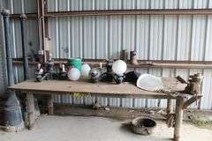 METAL TABLE WITH LIGHT POLES 10' x 4'