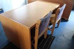 WOOD DESK 30" X 56 1/2" WITH TWO CHAIRS