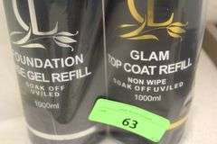 CLLAM GLAM TOP & BASE COAT REFILL 1000ML BOTTLES (2 BOTTLES TOTAL-1 OF EACH)