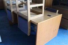 WOOD DESK 30" X 62 1/2" WITH FOUR CHAIRS