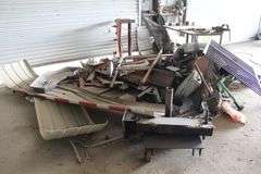 METAL TABLE WITH VISE AND SCRAP METAL (TABLE 5'6"x2'9")