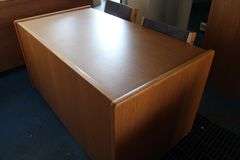 WOOD DESK 30" X 56 1/2" WITH TWO CHAIRS