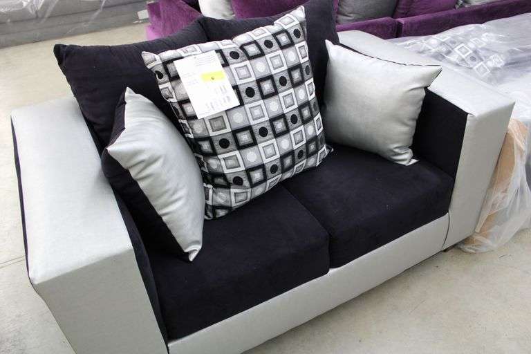 NEW JV FURNITURE SOFA & LOVESEAT (BLACK & SILVER WITH DARK EBONY)