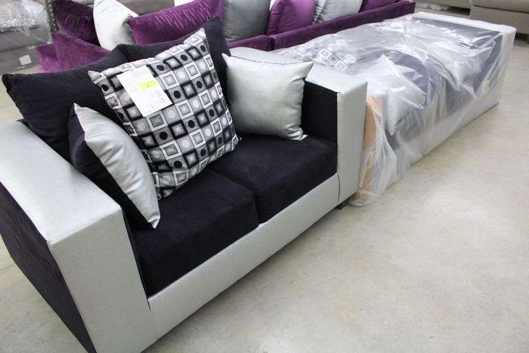 NEW JV FURNITURE LOVESEAT (BLACK & SILVER WITH DARK EBONY)