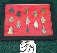 13 Authentic Bird Point Artifacts Arrowheads in New Display Case