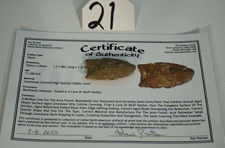 Authentic Paleo Period Clovis Point Indian Arrowhead Artifact with expert COA