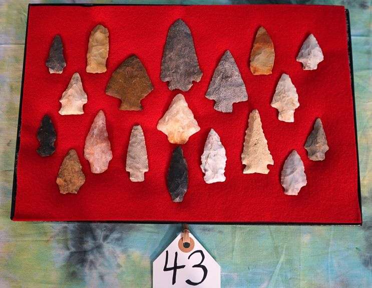 (19) Authentic Woodland & Archaic Period Arrowheads & Spear Point Artifacts