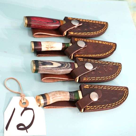 Four Brand New Hunting Knives with Leather Sheaths