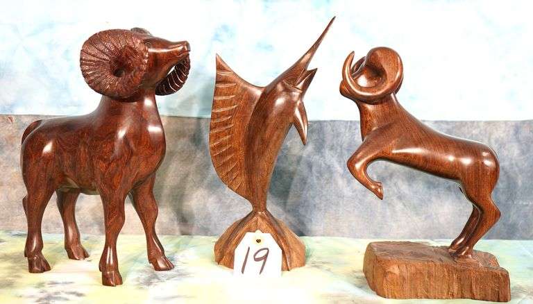 Three Ironwood Wildlife Statues for Decor