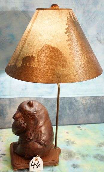 Ceramic Brown Bear with Salmon Table Lamp