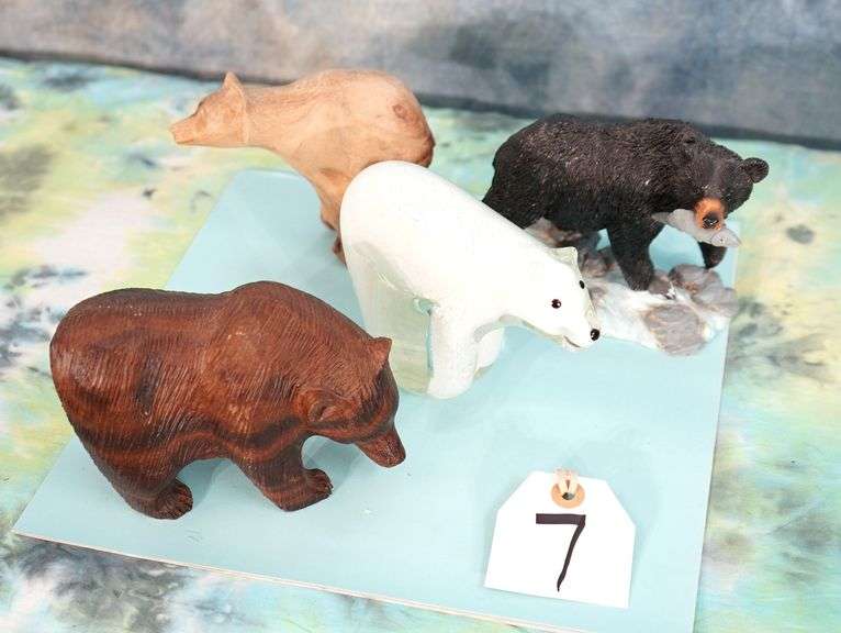 Four Bear Statues For Trophy Room & Cabin Decor