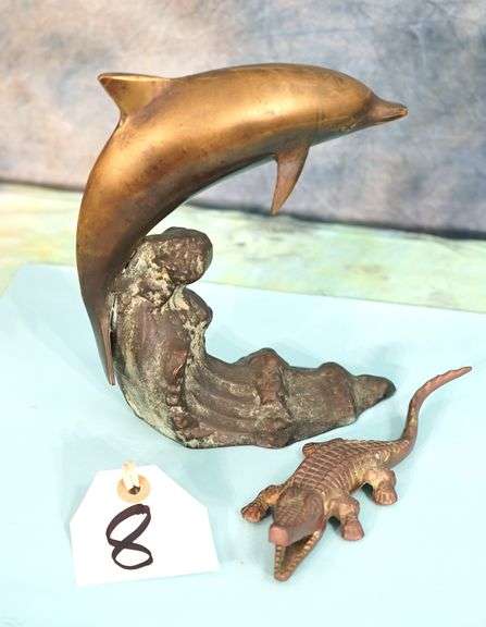 Solid Brass Dolphin and Alligator Decorations