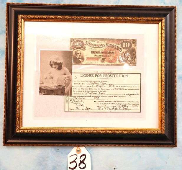Awesome! Old West Framed Copy of a Prostitution License
