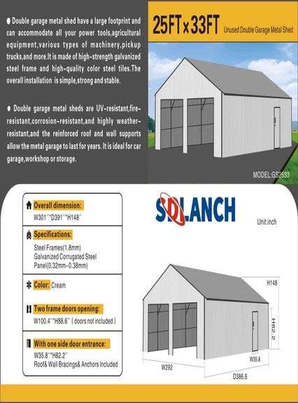25x33 Double Garage Metal Shed Franklin, TX
