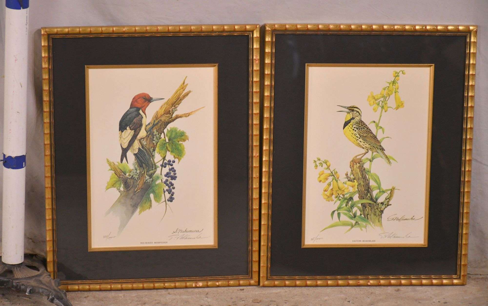 Pair of signed limited edition framed bird prints by S. Nakamura