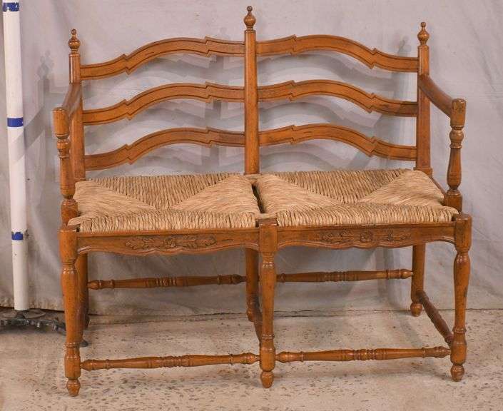 Carved country French style settee with rush seats; 68-1583N