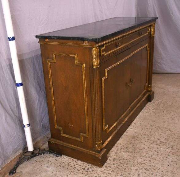 Sliding top 2 drawer over 2 bi-fold door server with fitted interior; 74-12038