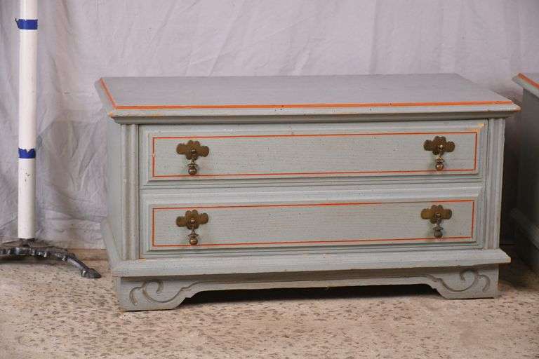 Pair of blue single drawer low side chests; 5511525 R.H. Lee & Co